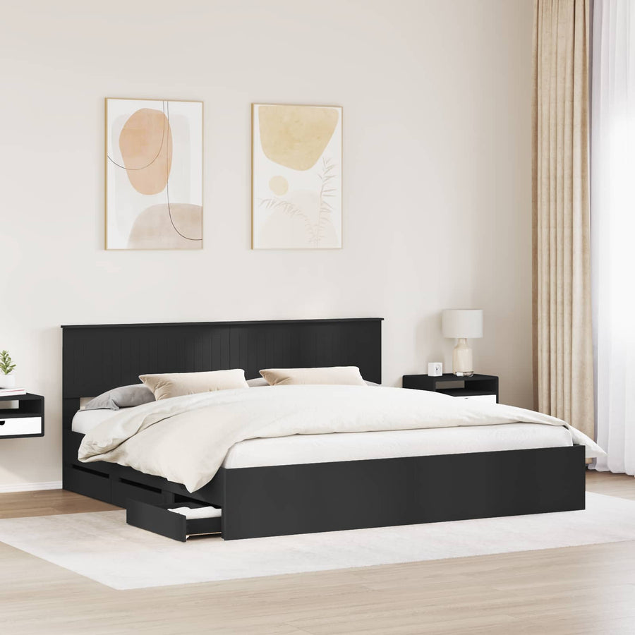 Bedframe met lade met opslag Zwart 200 x 200 cm Ingenieurshout