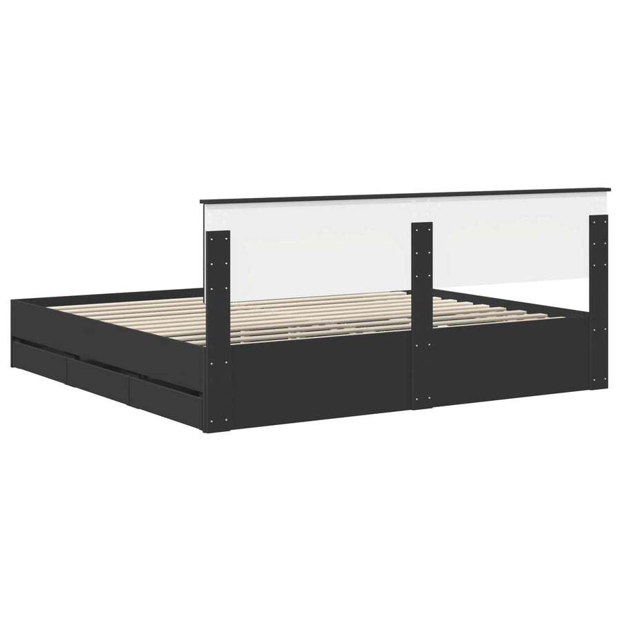 Bedframe met lade met opslag Zwart 200 x 200 cm Ingenieurshout