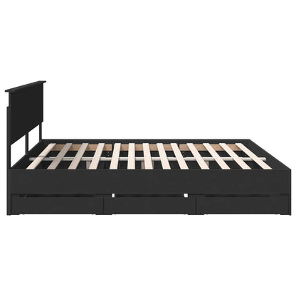 Bedframe met lade met opslag Zwart 200 x 200 cm Ingenieurshout