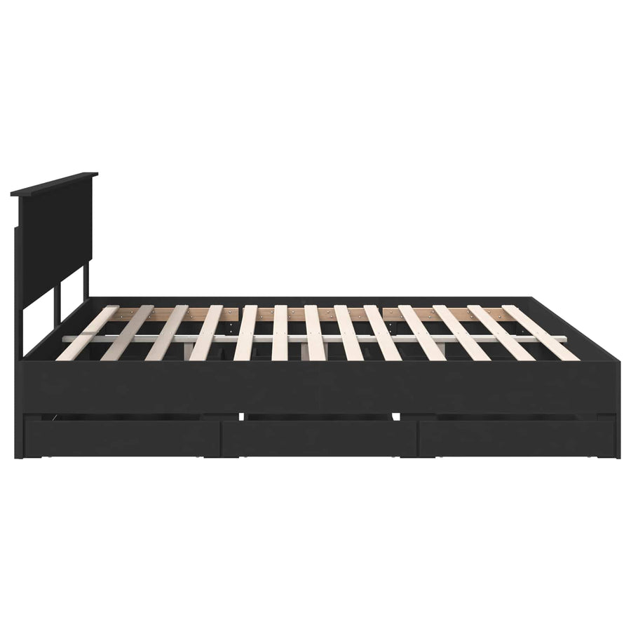 Bedframe met lade met opslag Zwart 200 x 200 cm Ingenieurshout