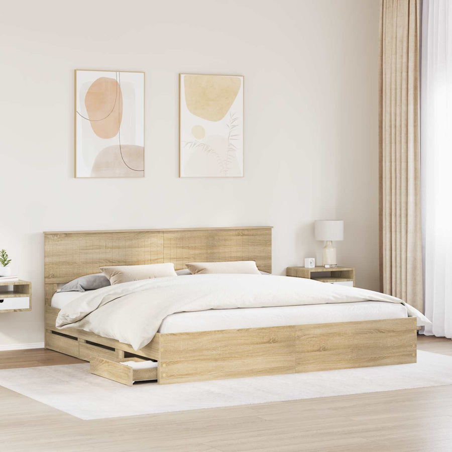Bedframe met lade Sonoma Eiken 200 x 200 cm Ingenieurshout