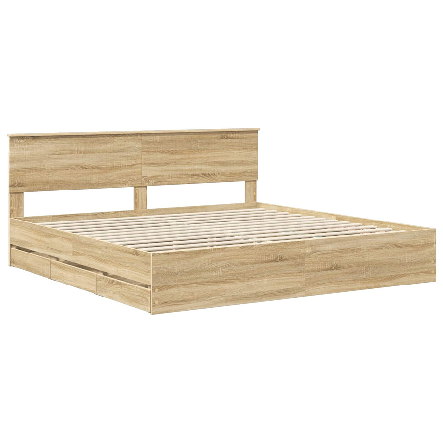 Bedframe met lade Sonoma Eiken 200 x 200 cm Ingenieurshout