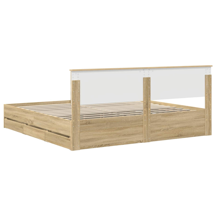 Bedframe met lade Sonoma Eiken 200 x 200 cm Ingenieurshout