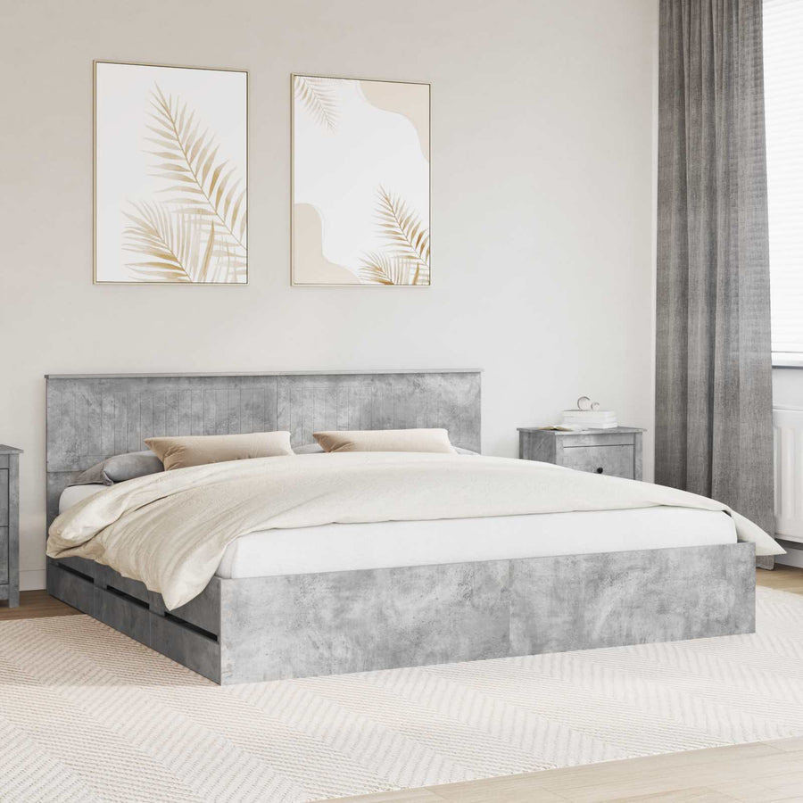 Bedframe met lade Beton Grijs 200 x 200 cm Ingenieurshout