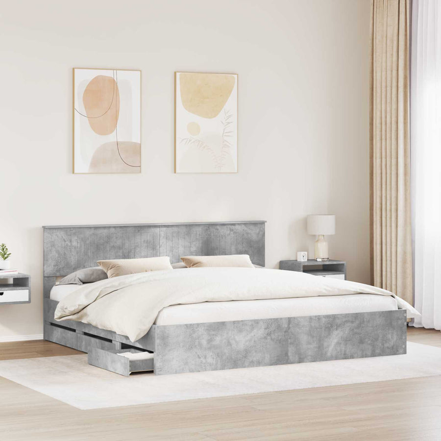 Bedframe met lade Beton Grijs 200 x 200 cm Ingenieurshout