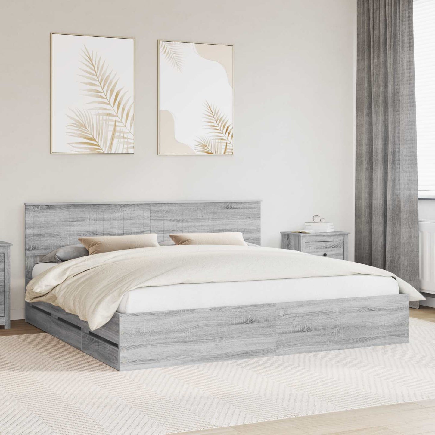Bedframe met lade Grijs Sonoma 200 x 200 cm Ingenieurshout