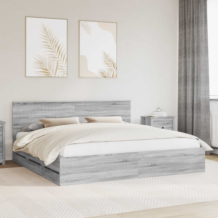 Bedframe met lade Grijs Sonoma 200 x 200 cm Ingenieurshout