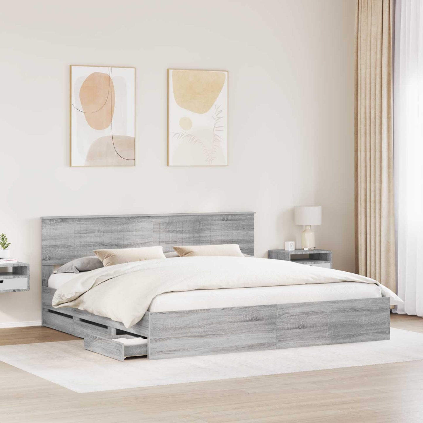 Bedframe met lade Grijs Sonoma 200 x 200 cm Ingenieurshout
