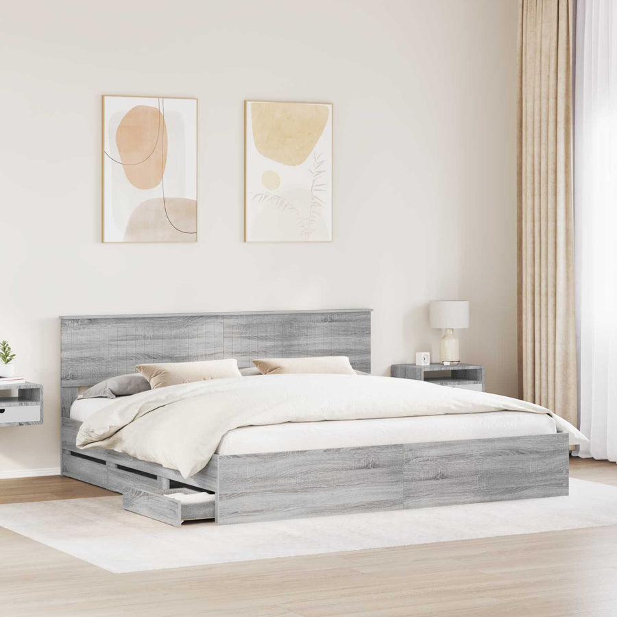 Bedframe met lade Grijs Sonoma 200 x 200 cm Ingenieurshout