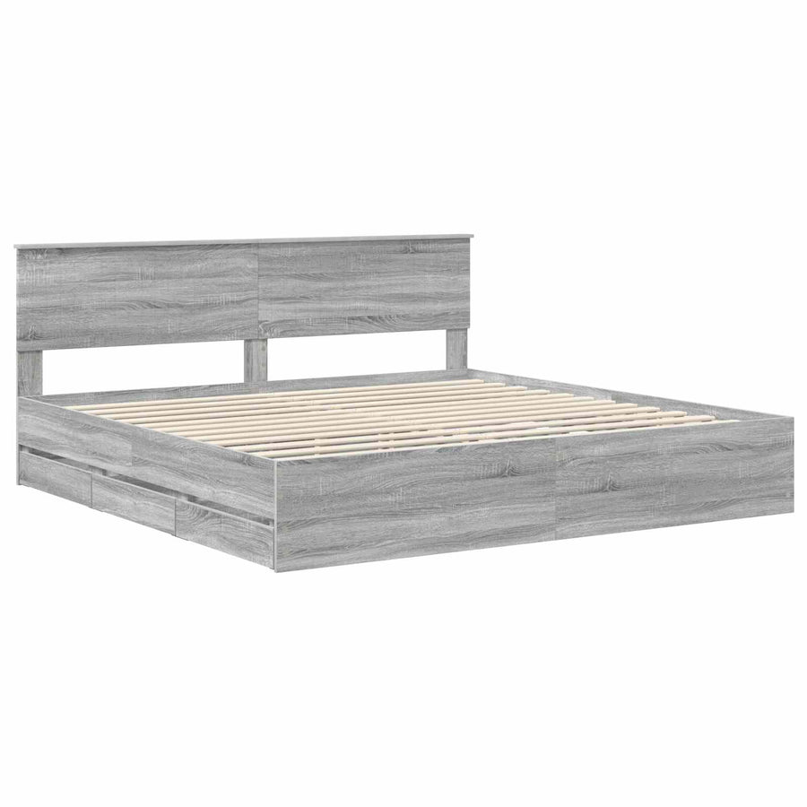 Bedframe met lade Grijs Sonoma 200 x 200 cm Ingenieurshout