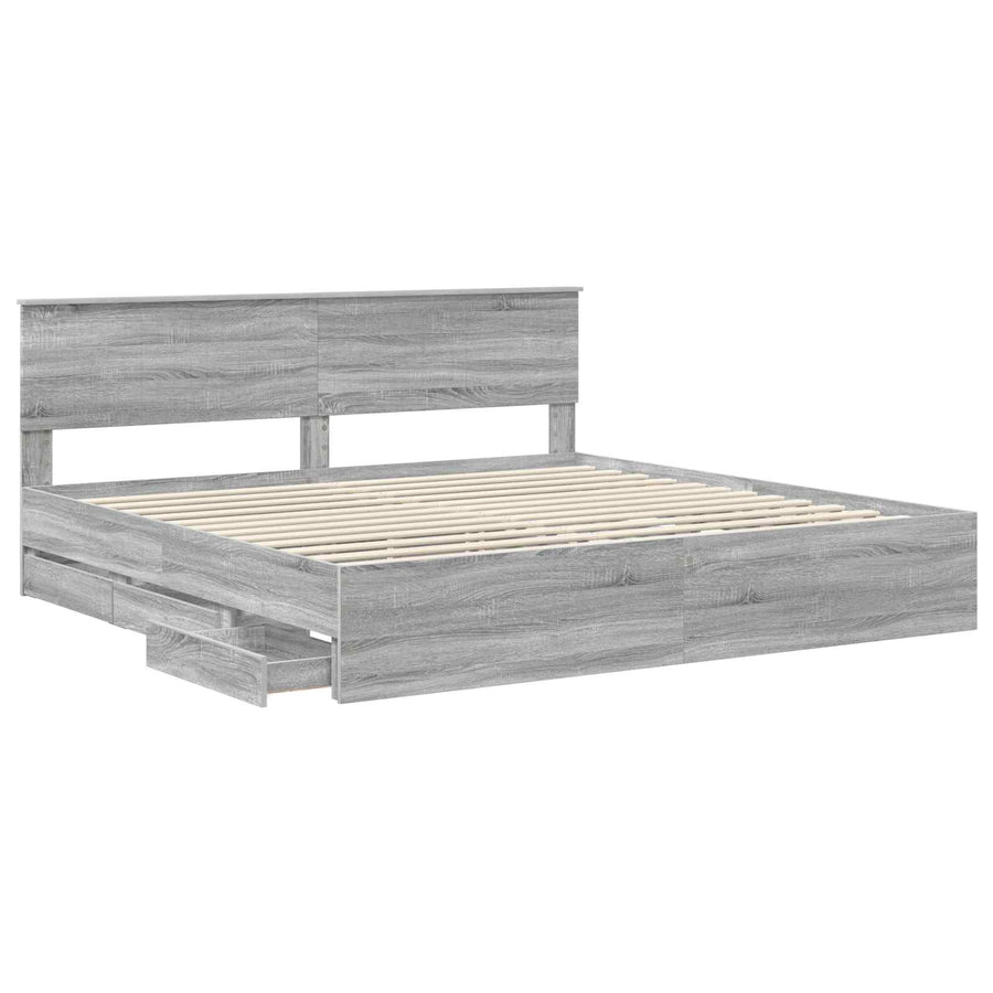 Bedframe met lade Grijs Sonoma 200 x 200 cm Ingenieurshout