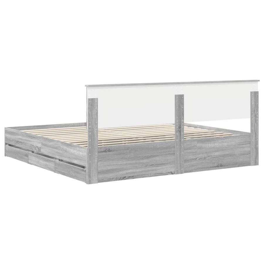Bedframe met lade Grijs Sonoma 200 x 200 cm Ingenieurshout