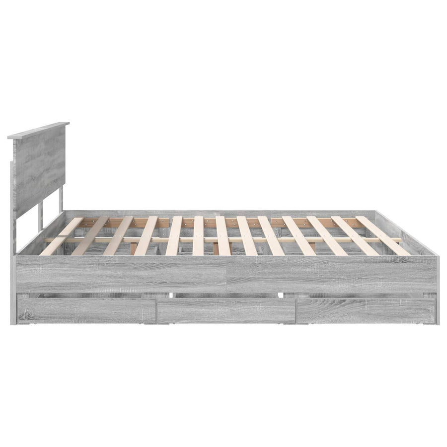 Bedframe met lade Grijs Sonoma 200 x 200 cm Ingenieurshout