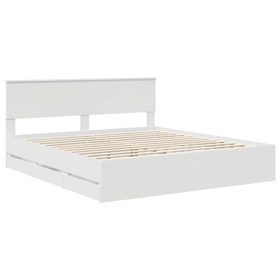 Bedframe met lade met opslag Wit 180 x 200 cm Ingenieurshout