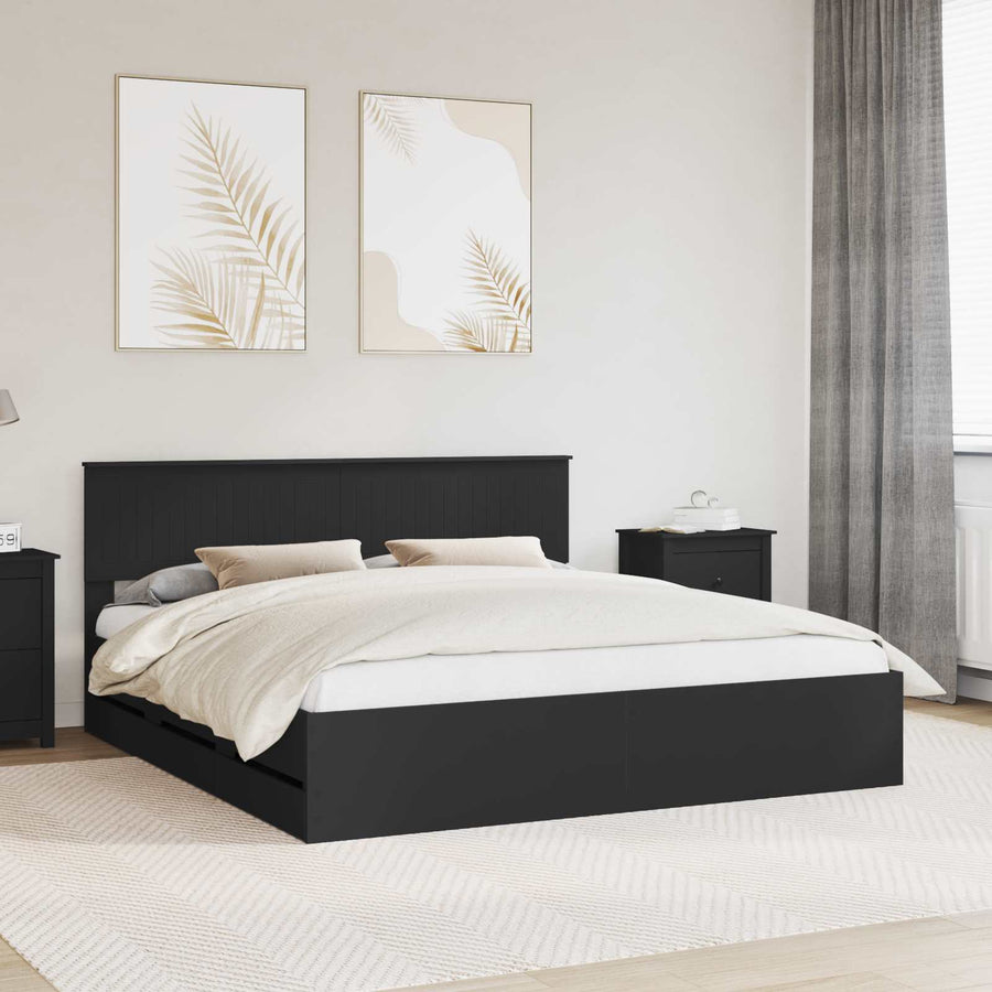 Bedframe met lade met opslag Zwart 180 x 200 cm Ingenieurshout