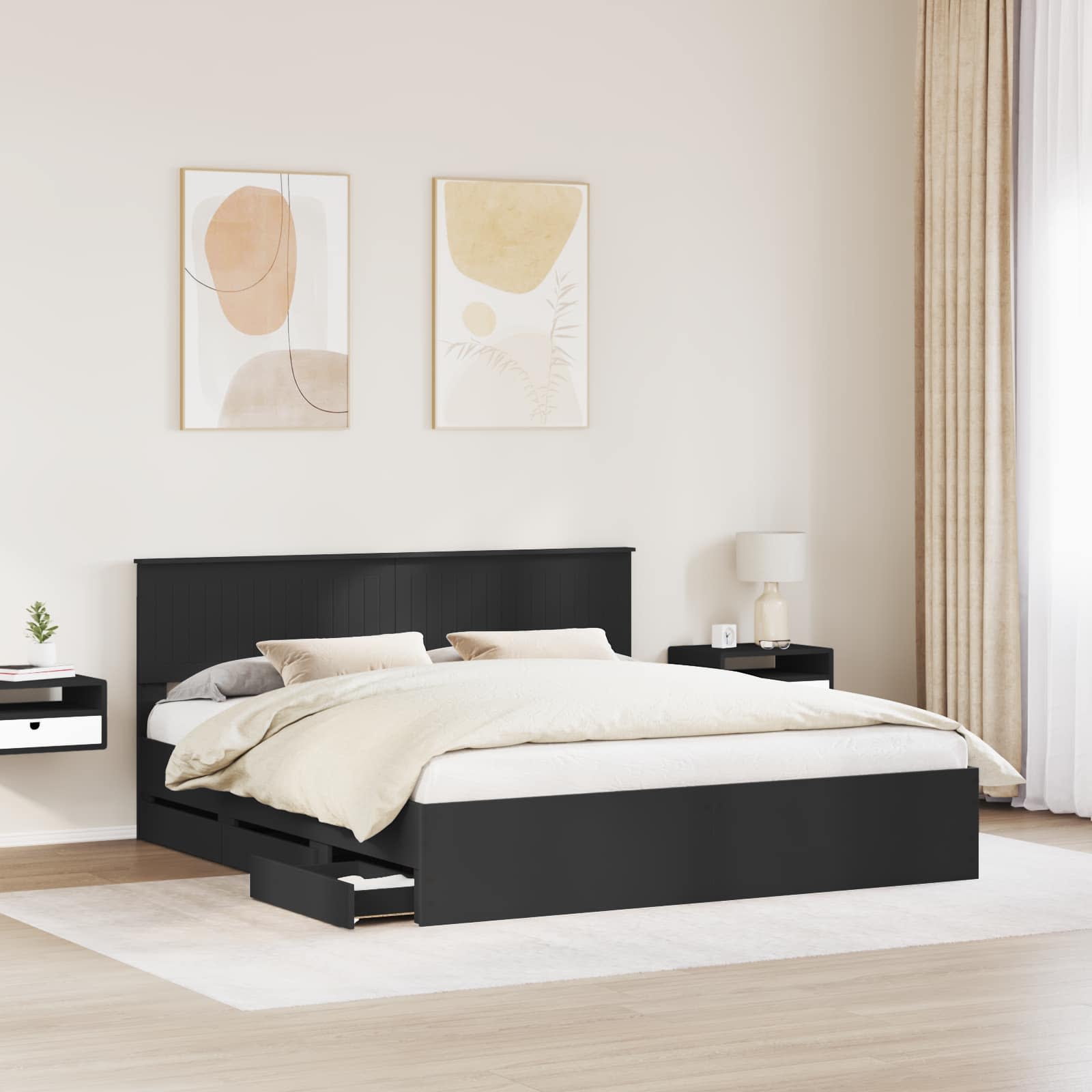 Bedframe met lade met opslag Zwart 180 x 200 cm Ingenieurshout