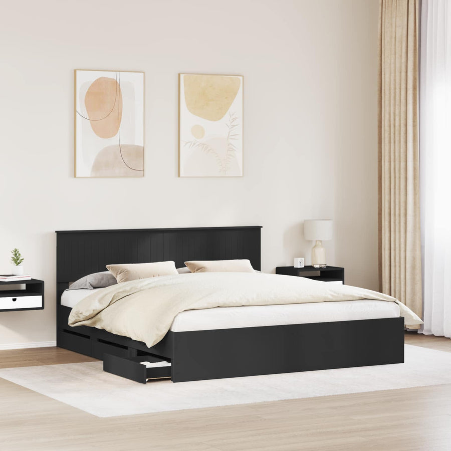 Bedframe met lade met opslag Zwart 180 x 200 cm Ingenieurshout