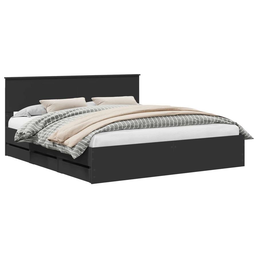 Bedframe met lade met opslag Zwart 180 x 200 cm Ingenieurshout