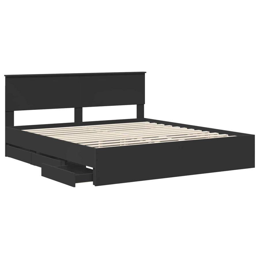 Bedframe met lade met opslag Zwart 180 x 200 cm Ingenieurshout