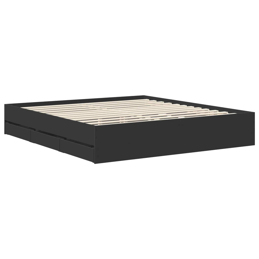 Bedframe met lade met opslag Zwart 180 x 200 cm Ingenieurshout