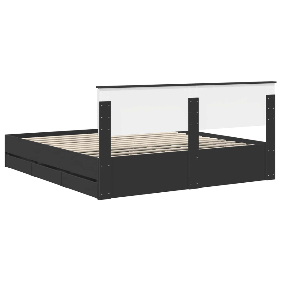 Bedframe met lade met opslag Zwart 180 x 200 cm Ingenieurshout