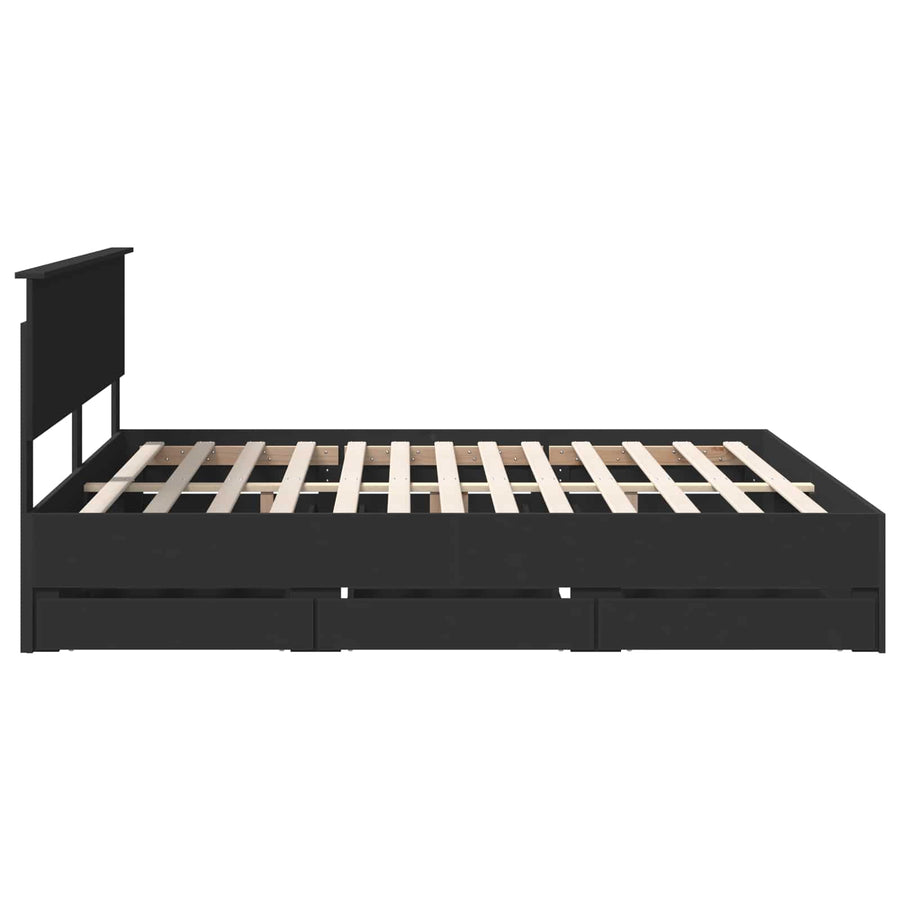 Bedframe met lade met opslag Zwart 180 x 200 cm Ingenieurshout