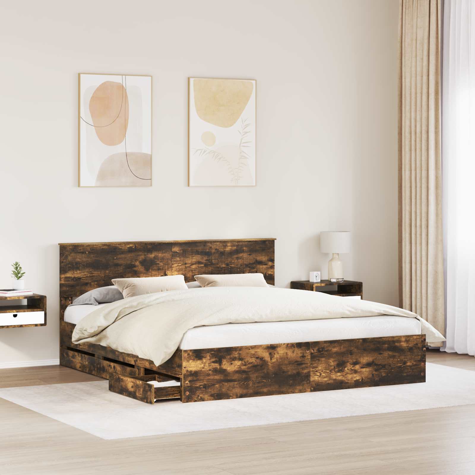 Bedframe met lade Gerookt eiken 180 x 200 cm Ingenieurshout
