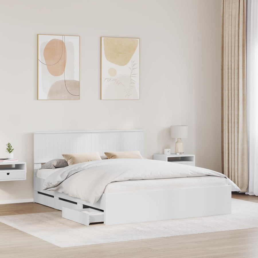 Bedframe met lade met opslag Wit 160 x 200 cm Ingenieurshout