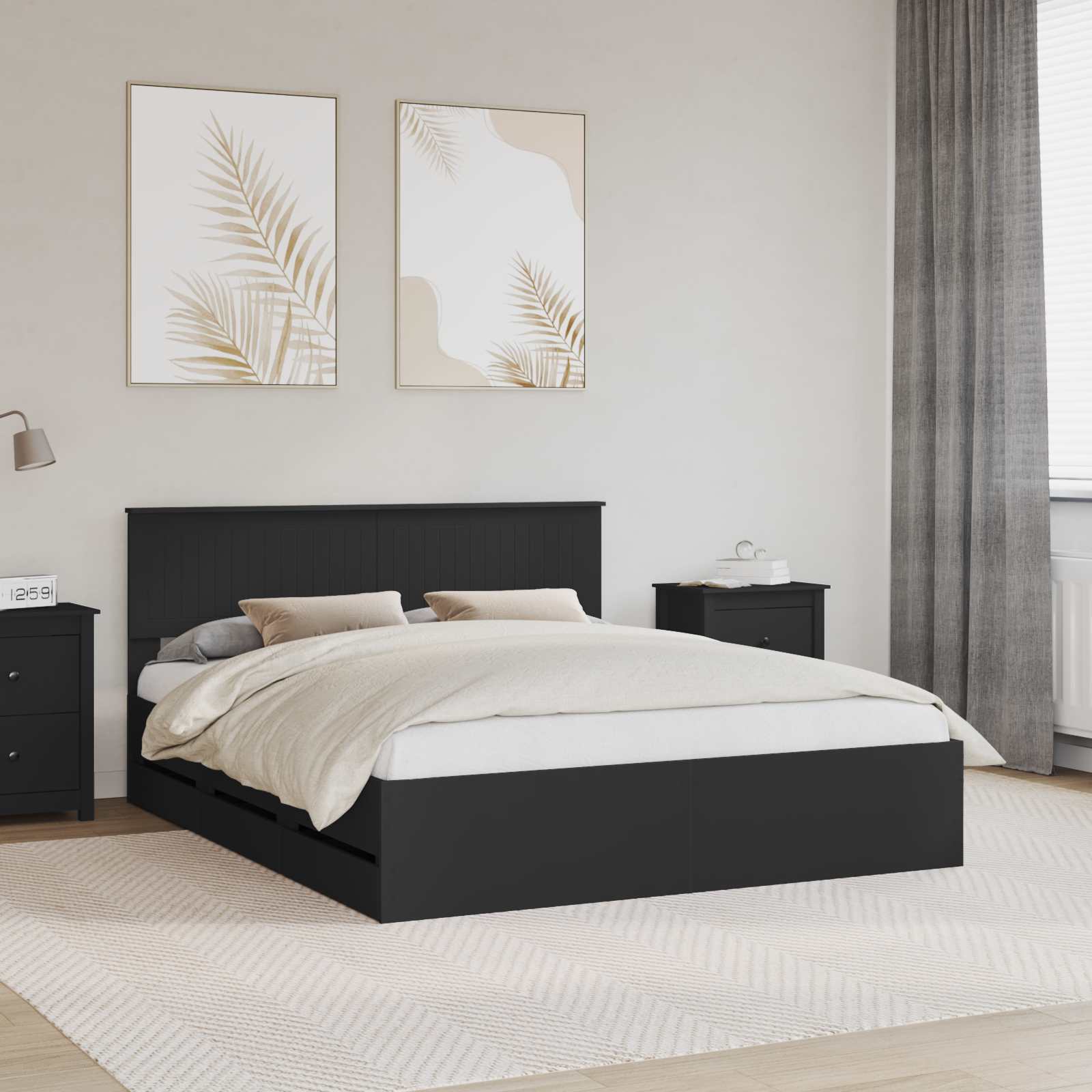 Bedframe met lade met opslag Zwart 160 x 200 cm Ingenieurshout