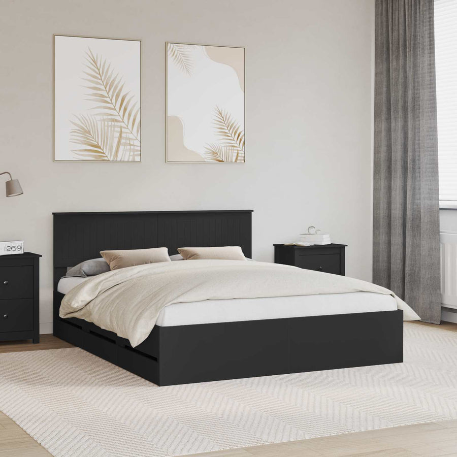 Bedframe met lade met opslag Zwart 160 x 200 cm Ingenieurshout