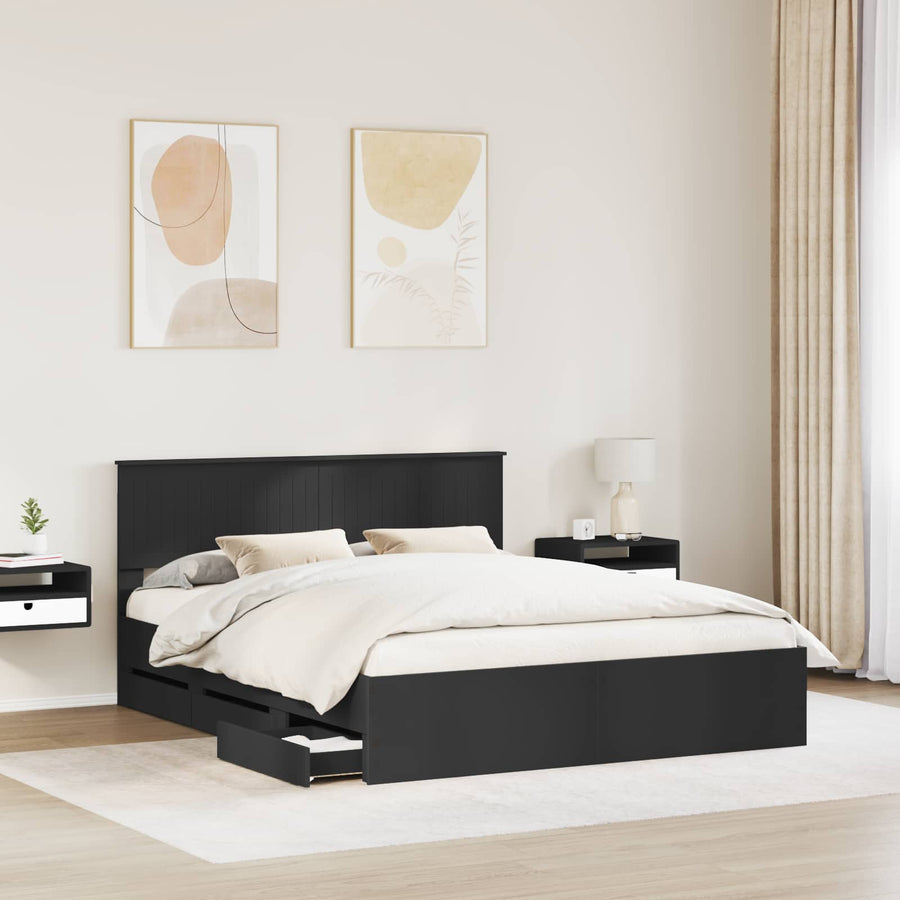 Bedframe met lade met opslag Zwart 160 x 200 cm Ingenieurshout