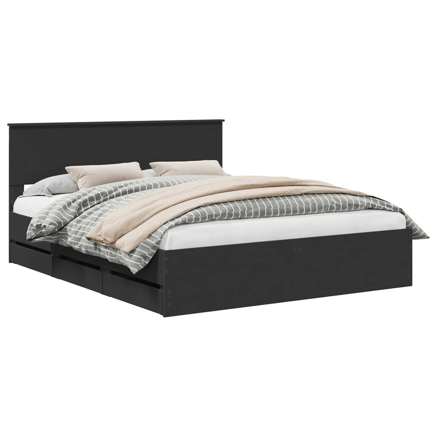 Bedframe met lade met opslag Zwart 160 x 200 cm Ingenieurshout