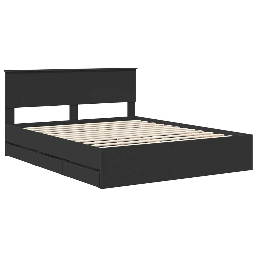 Bedframe met lade met opslag Zwart 160 x 200 cm Ingenieurshout