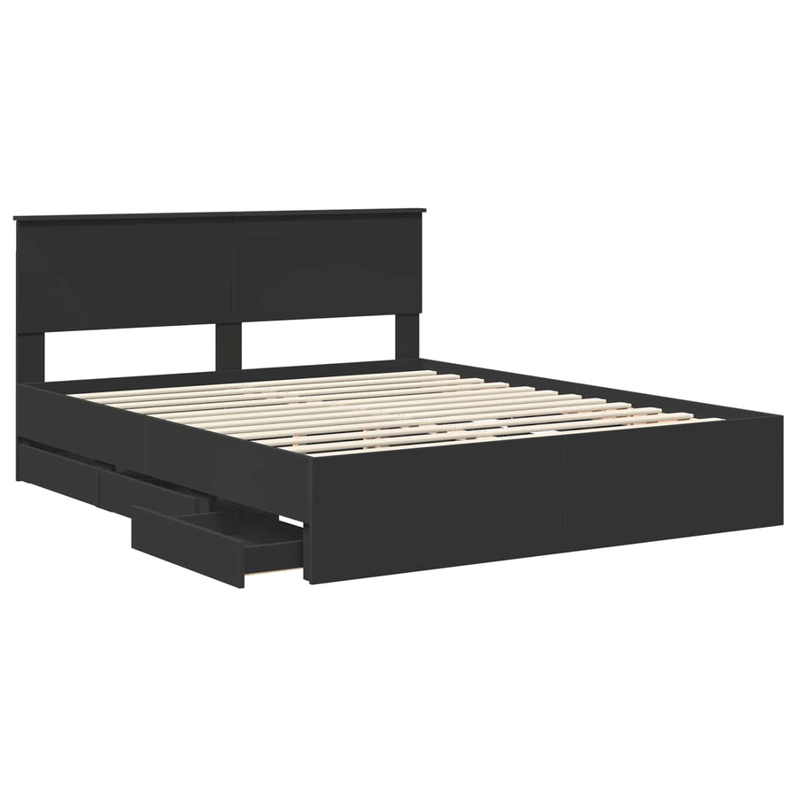 Bedframe met lade met opslag Zwart 160 x 200 cm Ingenieurshout