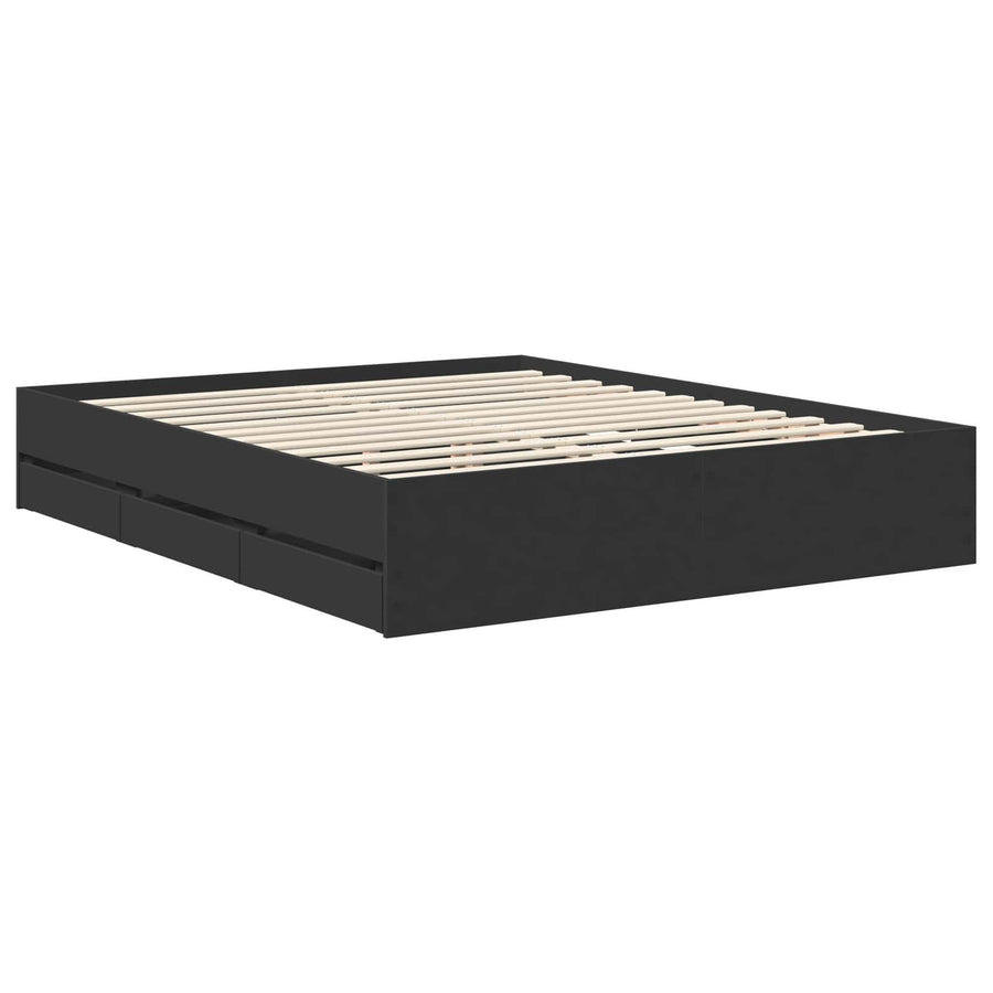 Bedframe met lade met opslag Zwart 160 x 200 cm Ingenieurshout