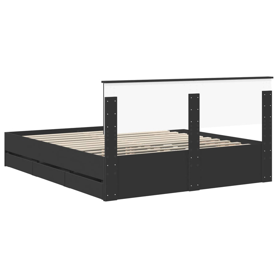 Bedframe met lade met opslag Zwart 160 x 200 cm Ingenieurshout