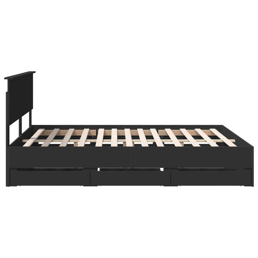 Bedframe met lade met opslag Zwart 160 x 200 cm Ingenieurshout