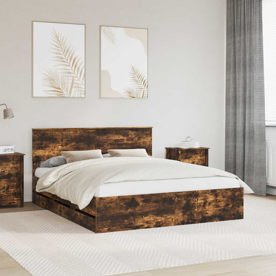Bedframe met lade Gerookt eiken 160 x 200 cm Ingenieurshout