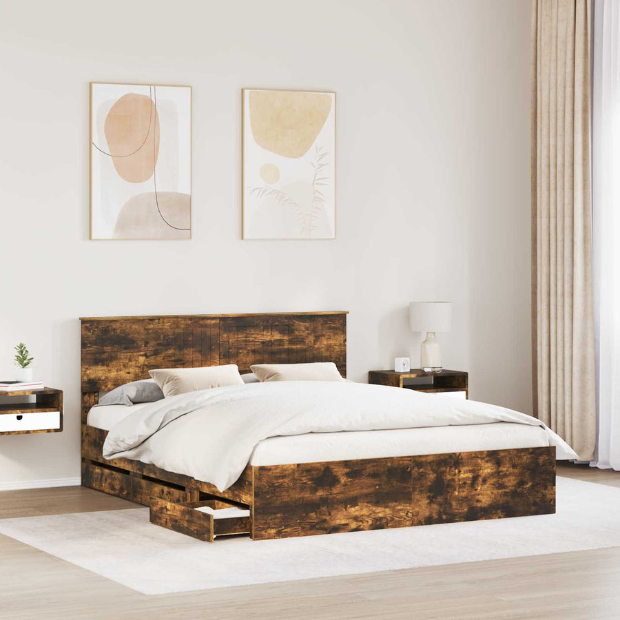 Bedframe met lade Gerookt eiken 160 x 200 cm Ingenieurshout