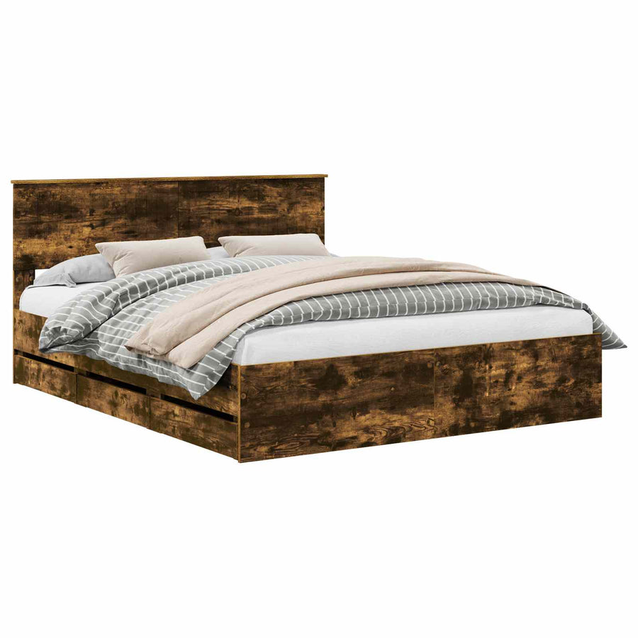 Bedframe met lade Gerookt eiken 160 x 200 cm Ingenieurshout