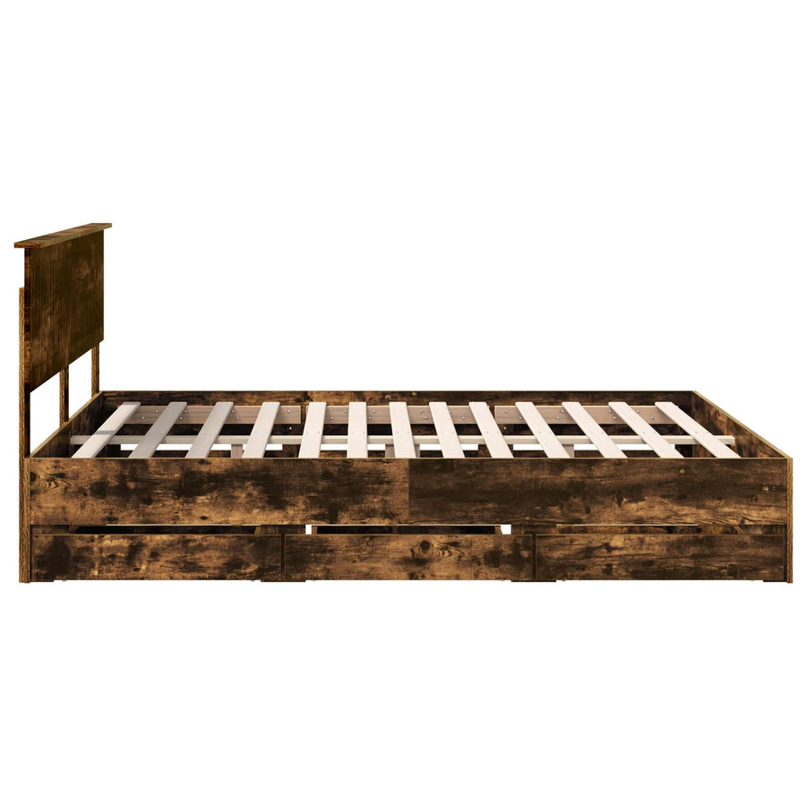Bedframe met lade Gerookt eiken 160 x 200 cm Ingenieurshout