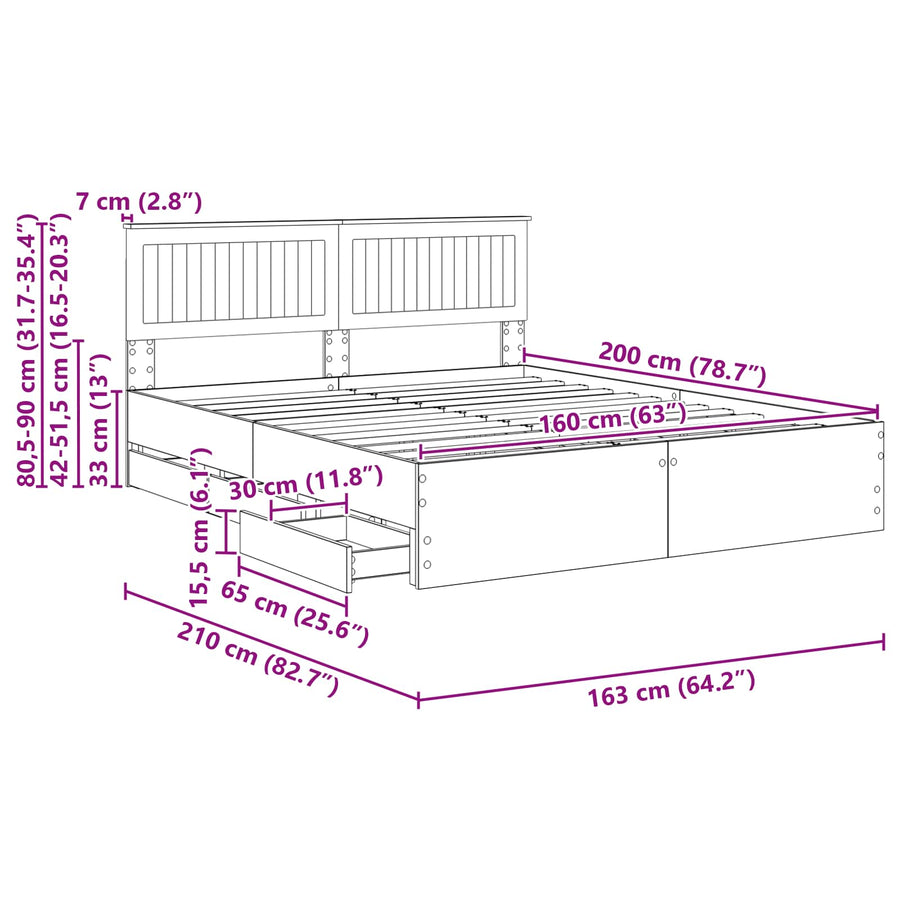 Bedframe met lade Gerookt eiken 160 x 200 cm Ingenieurshout