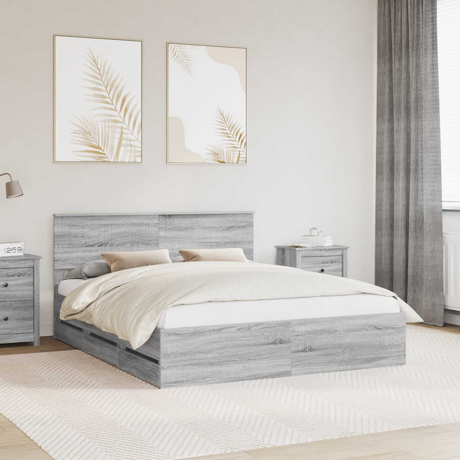 Bedframe met lade Grijs Sonoma 160 x 200 cm Ingenieurshout
