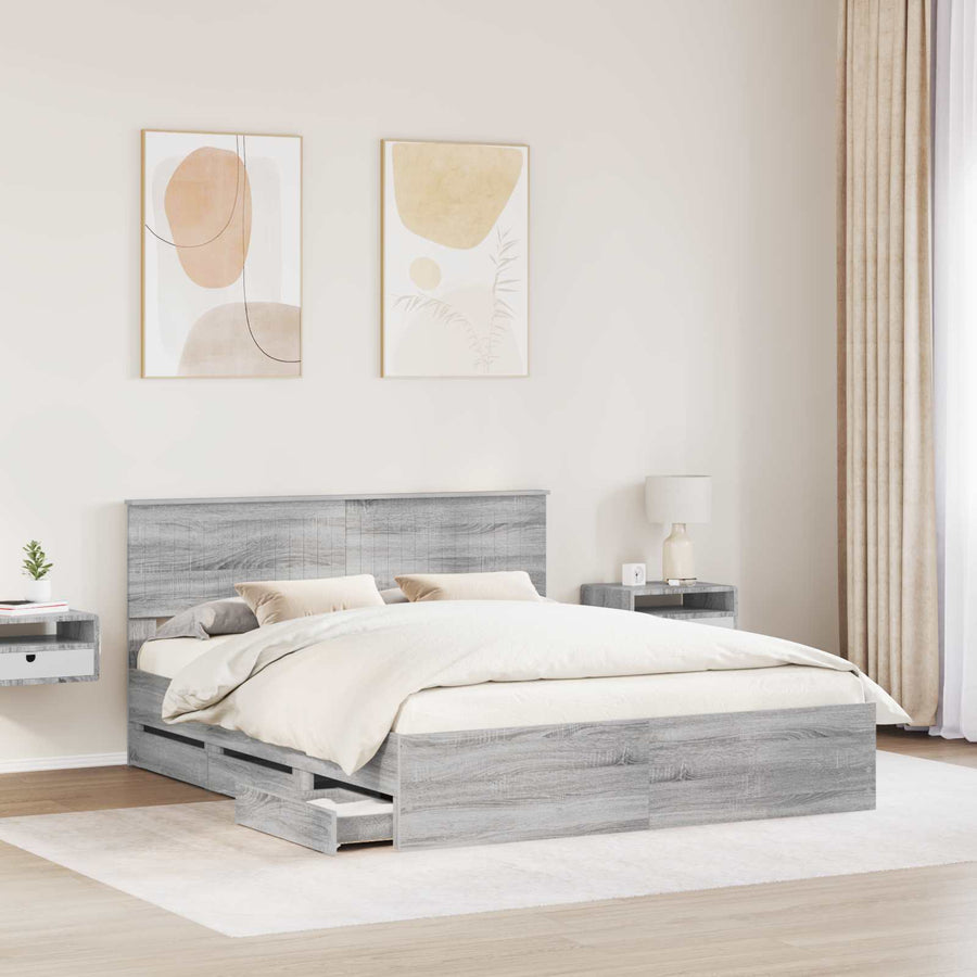 Bedframe met lade Grijs Sonoma 160 x 200 cm Ingenieurshout
