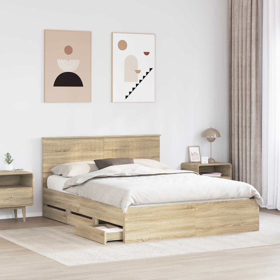 Bedframe met lade Sonoma Eiken 150 x 200 cm Ingenieurshout