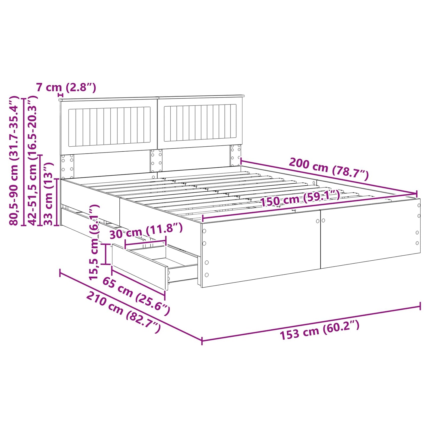 Bedframe met lade Sonoma Eiken 150 x 200 cm Ingenieurshout