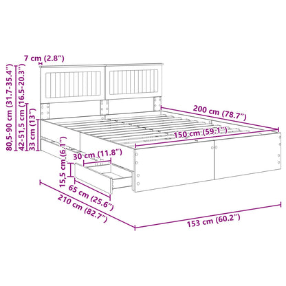 Bedframe met lade Sonoma Eiken 150 x 200 cm Ingenieurshout