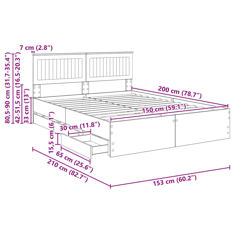 Bedframe met lade Sonoma Eiken 150 x 200 cm Ingenieurshout