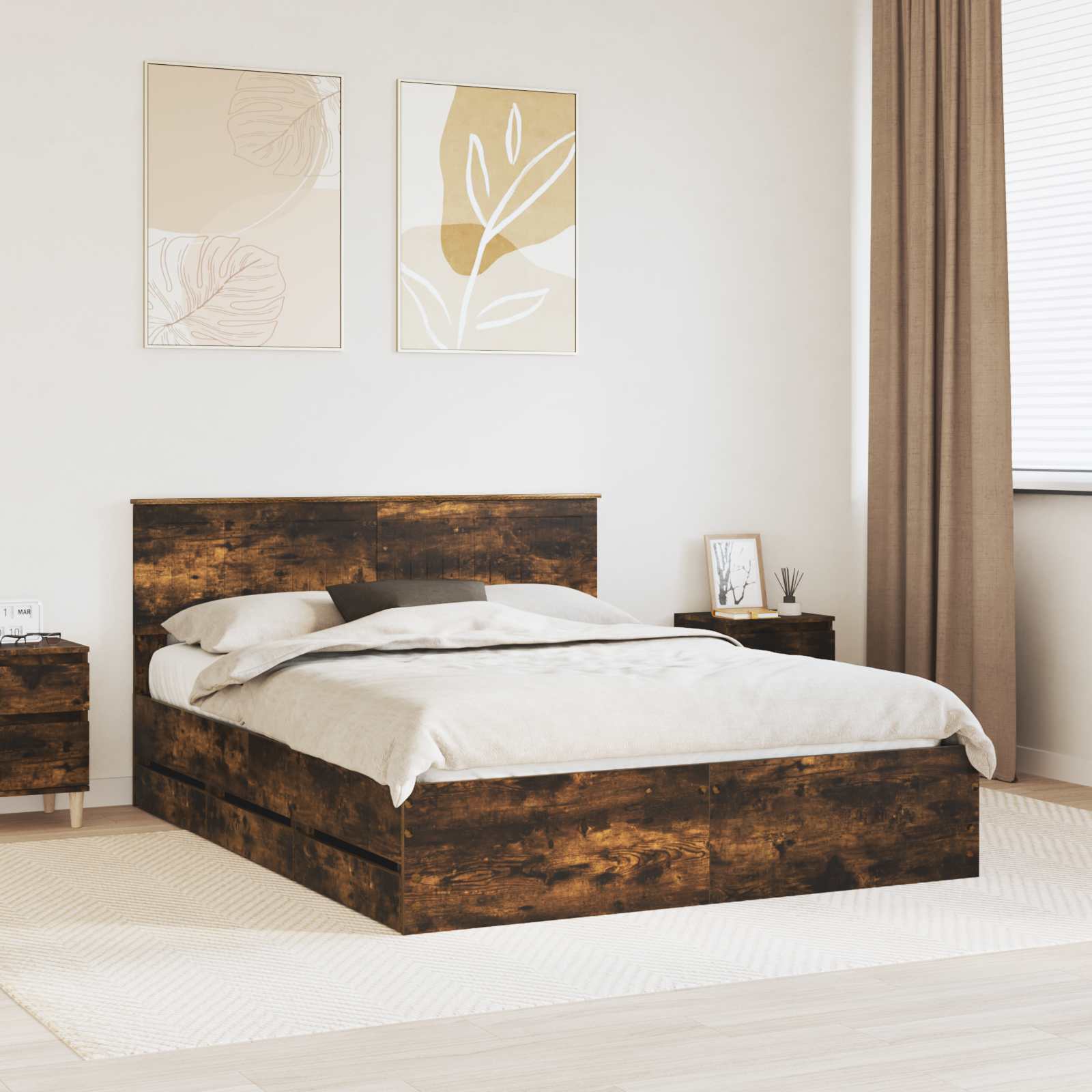 Bedframe met lade Gerookt eiken 150 x 200 cm Ingenieurshout