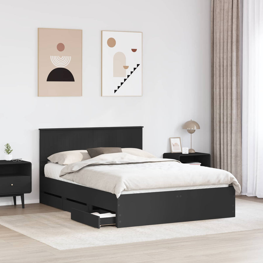 Bedframe met lade met opslag Zwart 140 x 190 cm Ingenieurshout